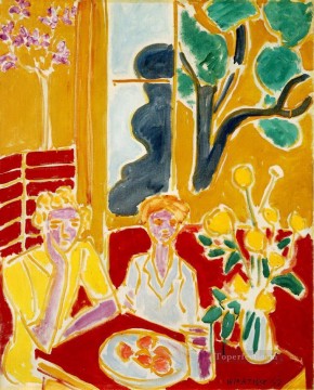two boys singing Painting - Two Girls in a Yellow and Red Interior 1947 abstract fauvism Henri Matisse